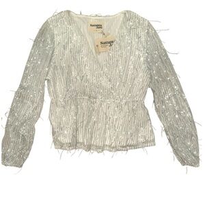 Savanna Jane Blouse NWT Sequins/Fringe-Sz L Festival Party Holiday Event